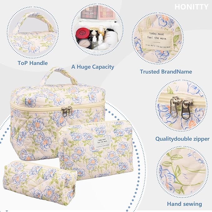 Makeup bag, quilted makeup bag,large