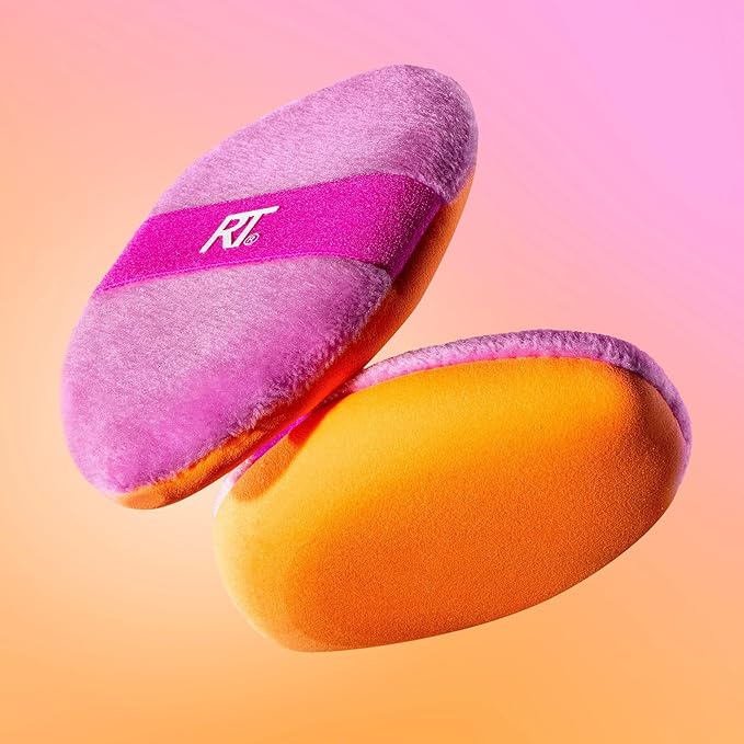 Real Techniques Miracle 2-In-1 Powder Puff 2 Pack, Dual-Sided, Full Size Makeup Blending Puff, Reversible Elastic Band, Makeup Sponge & Powder Puff, For Liquid, Cream & Powder Products, Crulety-Free