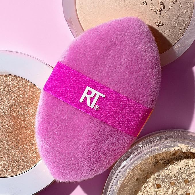 Real Techniques Miracle 2-In-1 Powder Puff + Travel Case, Dual-Sided Makeup Blending Puff, Elastic Band, Precision Makeup Sponge & Powder Puff, For Liquid, Cream & Powders, Travel Case, 2 Count