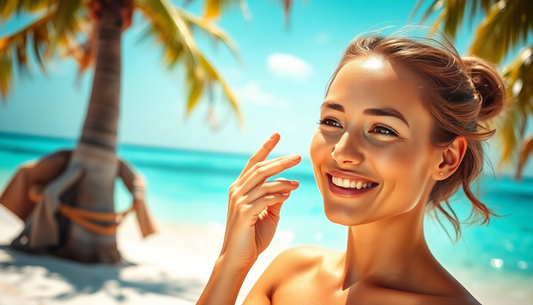 Woman applying sunscreen for daily skin protection and radiant glow.