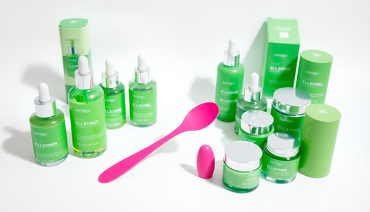 Eco-friendly beauty tools and sustainable cosmetics featuring Every Drop Beauty Spatula in pink