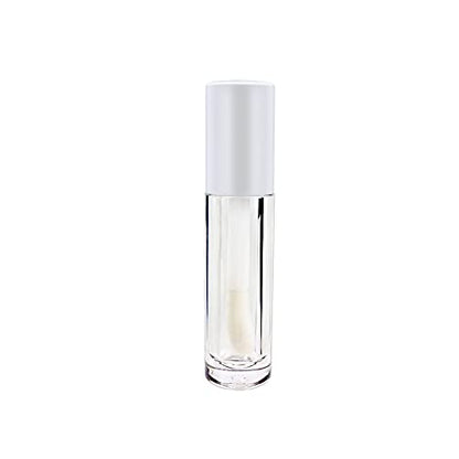 COSIDEA 24 pcs Empty 5ml big brush lip gloss tube White round lipgloss tubes container with big doe foot wand