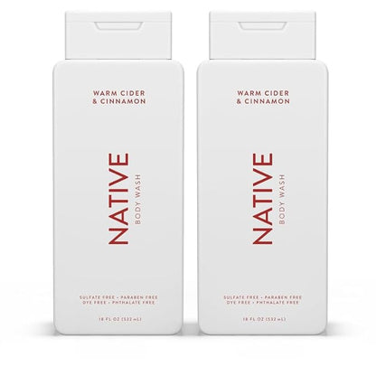 Native Body Wash for Men & Women, Seasonal | Sulfate, Paraben, and Dye Free, with Naturally Derived Clean Ingredients Leaving Skin Soft and Hydrating, Warm Cider & Cinnamon 18 oz - 2 Pk