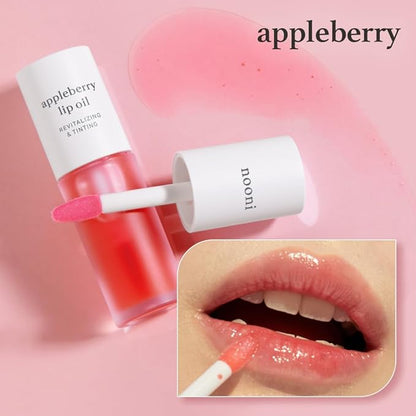 NOONI Korean Hydrating Lip Oil - Appleberry | Long-Lasting, Moisturizing, Plumping, Revitalizing for Dry Lips, Waterproof, No Peel Off, Hydrating, Nourishing Crystal Clear, 0.12 FL Oz