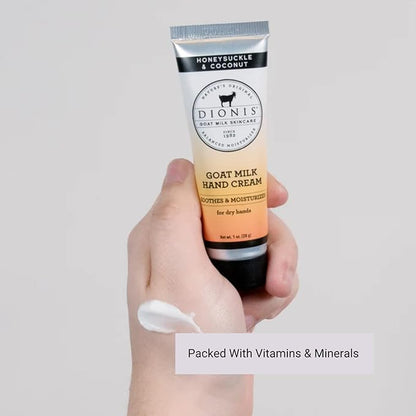 Dionis - Goat Milk Skincare Scented Hand Cream (1 oz) Set of 6, Moisturizing Lotion for Dry Skin, Good for Sensitive Skin, Cruelty-free and Paraben-free (Honeysuckle & Coconut)