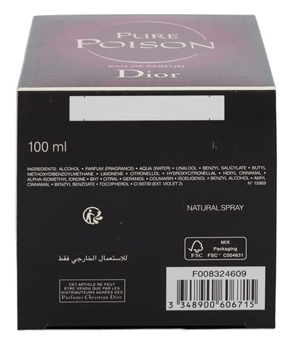 Dior Christian Pure Poison Eau de Parfum Spray, 3.4 Ounce, floral fragrance, Multicolor