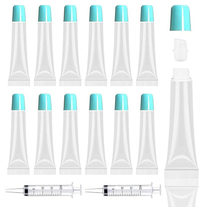 AMORIX 50PCS Lip Gloss Tubes 15ml Blue Lip Gloss Containers Empty Lip Balm Tubes Refillable Cosmetic Squeeze Lipgloss Tubes + 2 x 20ml Syringes Labels for DIY Lip Gloss Base Glitter