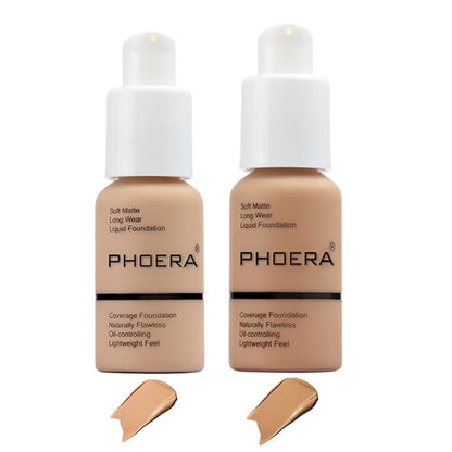 2 Pcs Liquid Foundation Full Coverage 24HR Matte Flat Top 30ml