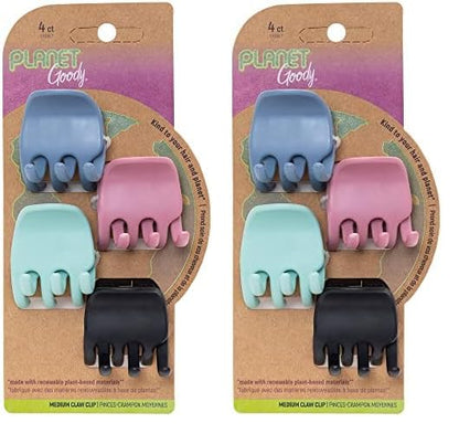Planet Goody Plant-Based Heritage Claw Clips, Medium, Extra Strong, Bright Colors, Pink, Periwinkle, Green, And Black, 4 Count (Pack of 2)