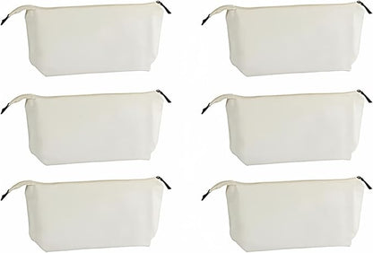 Juvale 6 Pack Canvas Makeup Bags with Zipper - 11.75 x 5.5 In White Cotton Canvas Makeup Bag Set for Toiletries and DIY Crafts