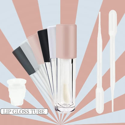 COSIDEA 24 pcs Empty 5ml big brush lip gloss tube Pink round lipgloss tubes container with big doe foot wand cosmetic packing containers