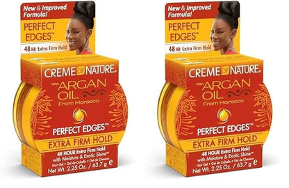 Creme of Nature with Argan Oil From Morocco Perfect Edges Hair Gel, 24 Hour Hold with Moisture and Exotic Shine, Extra Firm Hold, 2.25 Oz (Pack of 2)