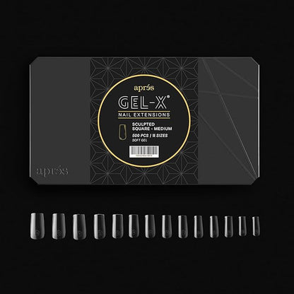 Aprés Gel-X® Scupted Square Medium Tip Box | 500pc Gel-X Tips, 11 Sizes 00-9, Premium Quality