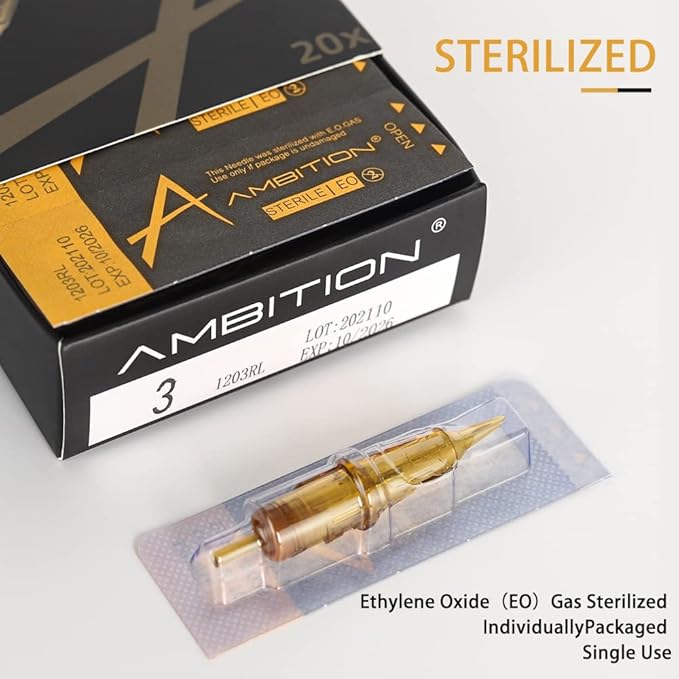 Ambition Glory Tattoo Cartridges #12 Standard 14RL Needles Disposable 20pcs 0.35mm 14 Round Liner for Rotary Tattoo Machine Supply