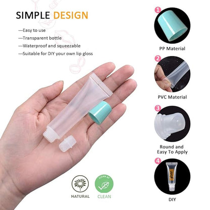 AMORIX 50PCS Lip Gloss Tubes 15ml Blue Lip Gloss Containers Empty Lip Balm Tubes Refillable Cosmetic Squeeze Lipgloss Tubes + 2 x 20ml Syringes Labels for DIY Lip Gloss Base Glitter