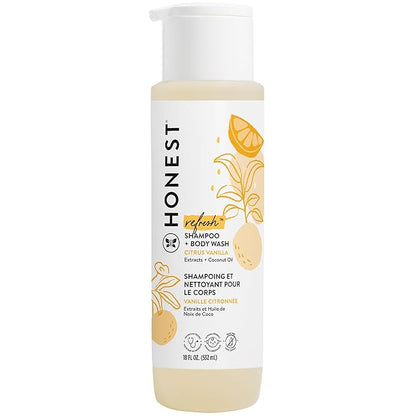The Honest Company 2-in-1 Cleansing Shampoo + Body Wash | Gentle for Baby | Naturally Derived, Tear-free, Hypoallergenic | Citrus Vanilla Refresh, 18 fl oz