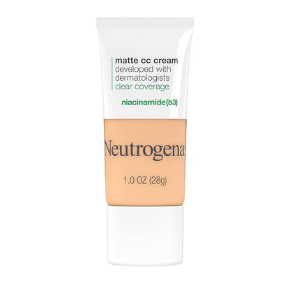 Neutrogena Clear Coverage Flawless Matte CC Cream, Full-Coverage Free, Porcelain, 1 oz