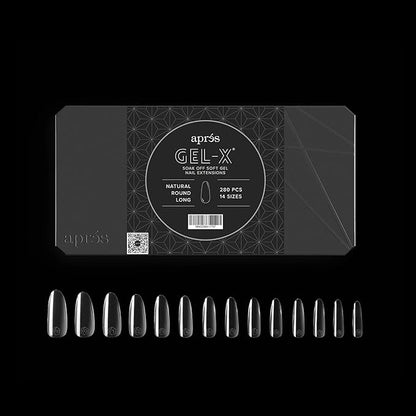 Apres Gel-X® Round Box of Nail Tips | 280 Gel-X Tips,14 Sizes 00-9 | Half-sizes Included (Natural Round Long, 280 Count)