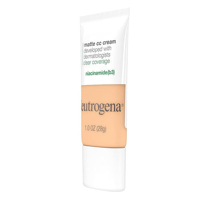 Neutrogena Clear Coverage Flawless Matte CC Cream, Full-Coverage Free, Porcelain, 1 oz