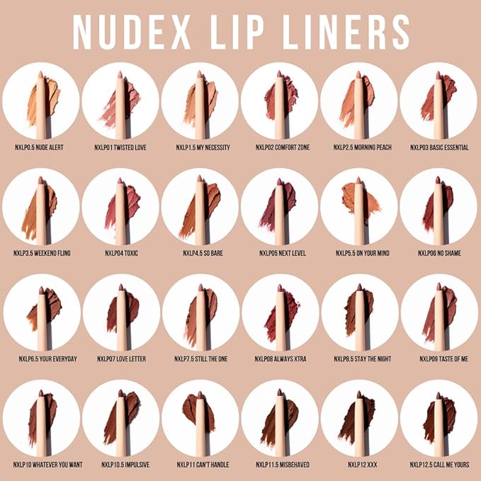 Retractable Waterproof Lip Liner with Built-in Sharpener NUDEX Collection (Full 24 Piece Set)