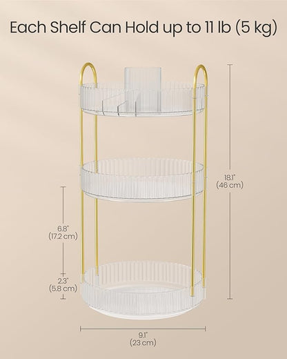 SONGMICS Makeup Organizer, 3-Tier Round Rotating Skincare Organizer Countertop, Customizable, Toiletries Vanity Organizer, Lazy Susan, Gift, Transparent UJKA011W02