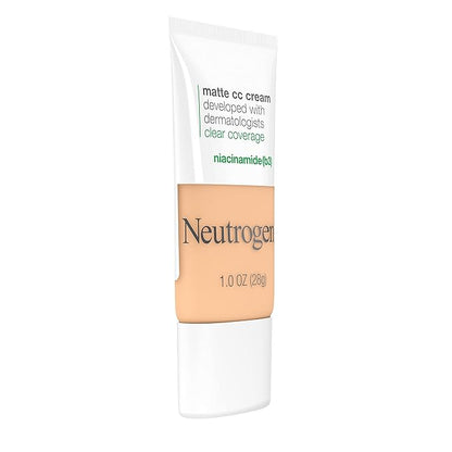 Neutrogena Clear Coverage Flawless Matte CC Cream, Full-Coverage Free, Porcelain, 1 oz