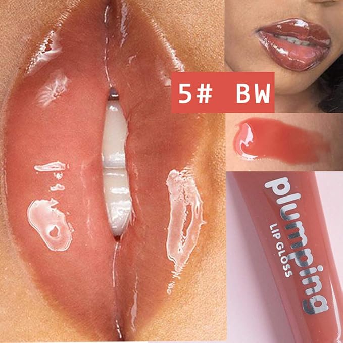 MAEPEOR Plumping Lipgloss 9 Colors Moisturizing Lip Plumper Shiny Jelly Lip Gloss (High Shine, 05#Brown Red)