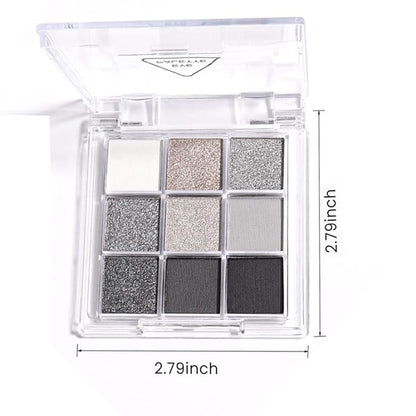 Black Smoky Eye shadow Palette, 9 Colors True Black Dark Grey Smokey Goth Makeup Pallet, 9 Soft Matte Shimmer High Pigmented Basic Black White silver eye shadow for Halloween