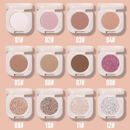 2Pcs Glitter Shimmer Sparkle Eyeshadow Palette Makeup, Light Brown Pearl White Glitter Shimmer Metallic Holographic Multichrome Cream Iridescent Single Monochrome Eye Shadow Makeup