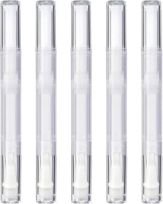 5 Pack 3 ml Transparent Twist Pens, Empty Nail Oil Pen with Brush Tip, Cosmetic Lip Gloss Container Applicators Eyelash Growth Liquid Tube (5x)
