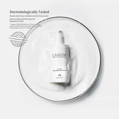 LAGOM Cellus Mild Moisture Cream with D-panthenol, Natural Moisturizer, Hypoallergenic, Fragrance-Free, Refreshing Herbal Face Lotion for Sensitive Skin 2.71 Fl Oz