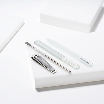 Tweezerman Glass Manicure Set Includes Nail Clipper, Cuticle Pusher, Glass Nail File, and Glass Nail Buffer
