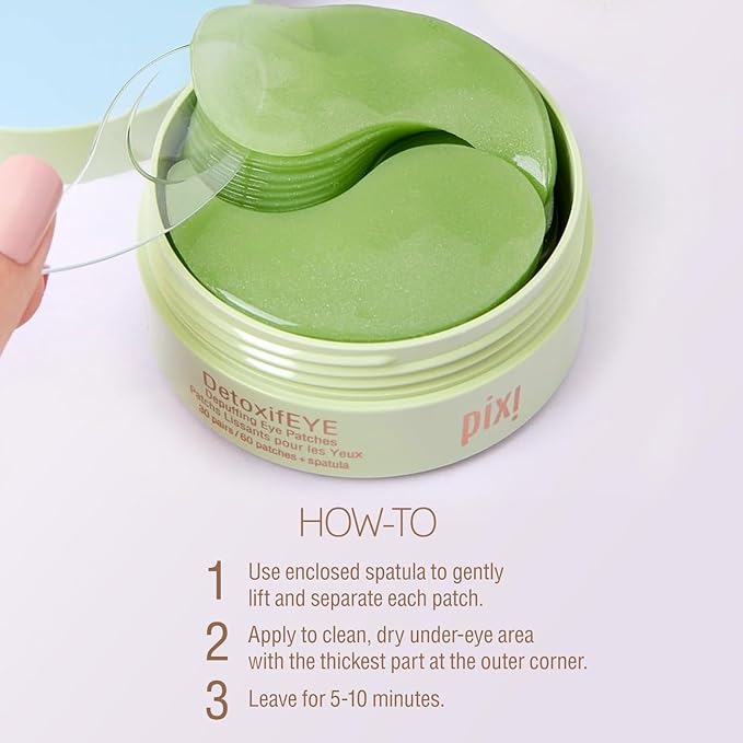 Pixi DetoxifEYE Depuffing Hydrogel Under-Eye Patches, Hyaluronic Acid, 60 Patches