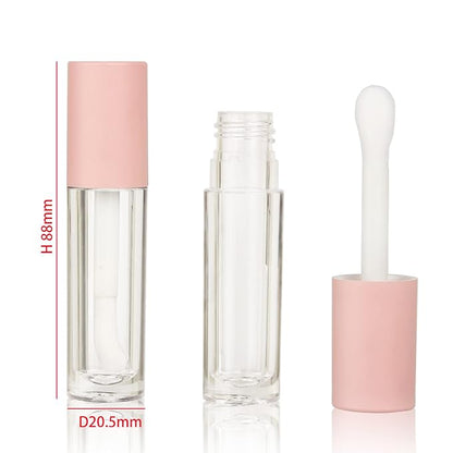 COSIDEA 24 pcs Empty 5ml big brush lip gloss tube Pink round lipgloss tubes container with big doe foot wand cosmetic packing containers