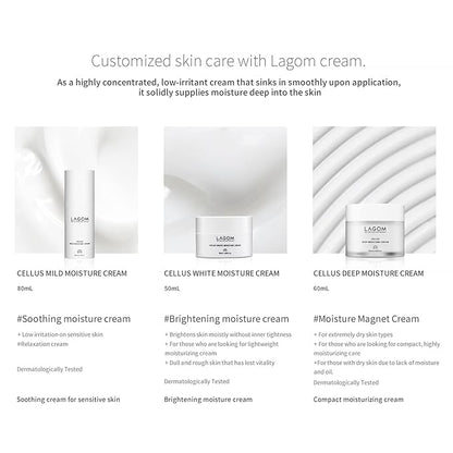 LAGOM Cellus Mild Moisture Cream with D-panthenol, Natural Moisturizer, Hypoallergenic, Fragrance-Free, Refreshing Herbal Face Lotion for Sensitive Skin 2.71 Fl Oz
