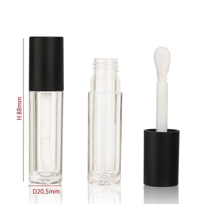 COSIDEA 24 pcs Empty 5ml big brush lip gloss tube black round lipgloss tubes container with big doe foot wand cosmetic packing containers