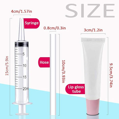 AMORIX 50PCS Lip Gloss Tubes 15ml Pink Cap Lip Gloss Containers Empty Lip Balm Tubes Cosmetic Squeeze Lipgloss Tubes + 2 x 20ml Syringes Tag Labels for DIY Lip Gloss Base