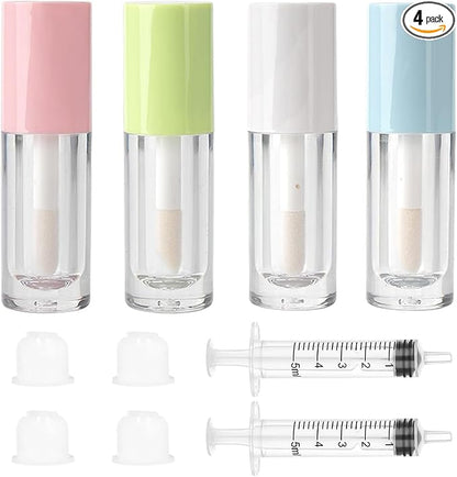 Qeuly 4 Piece Lip Gloss Tubes, 6ml Empty Lip Gloss Tubes with Wand, Clear Plastic Lip Gloss Containers for Skin Care Oil DIY Makeup Lipgloss Making Kit (D25xH86mm)