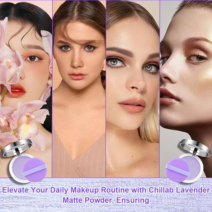 2PCS Oil Control Face Pressed Powder, Lavender Face Cosmetics