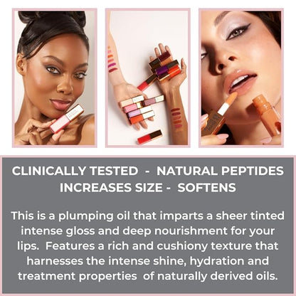 Rinna Beauty Larger Than Life Lip Plumping Oil Gloss with Plumping Peptide, Sunset