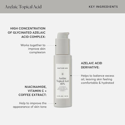 Naturium Azelaic Topical Acid 10%, Face & Skin Care Beauty Treatment with Niacinamide & Vitamin C, 1 oz