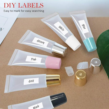 AMORIX 50PCS Lip Gloss Tubes 20ml Gold Cap Lip Gloss Containers Empty Lip Balm Tubes Refillable Cosmetic Squeeze Lipgloss Tubes + 2 x 20ml Syringes Tag Labels for DIY Lip Gloss Glitter