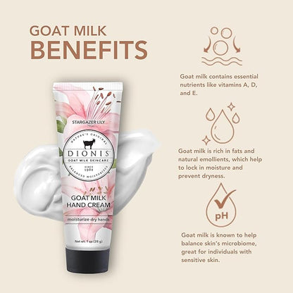 Dionis Goat Milk Skincare 1 oz Scented Hand Cream Set of 6, Moisturizing Lotion for Dry Skin, Good for Sensitive Skin, Cruelty-free and Paraben-free, Stargazer Lily