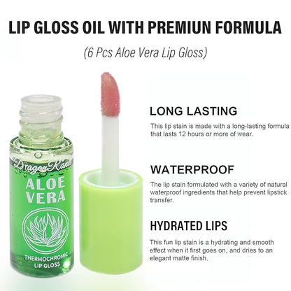 6Pcs Plumping Aloe Vera Lip Oil, Big Brush Lip