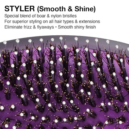 Olivia Garden OG Brush Styler, To Smooth and add Shine, All hair Types, pocket-size, perfect for travel, removable cushion, scalp hugging shape massages the scalp, for women, men and children, Black