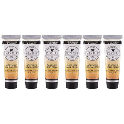 Dionis - Goat Milk Skincare Scented Hand Cream (1 oz) Set of 6, Moisturizing Lotion for Dry Skin, Good for Sensitive Skin, Cruelty-free and Paraben-free (Honeysuckle & Coconut)