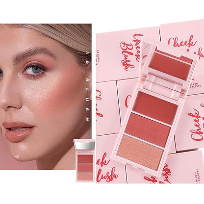 3D Blush Palette, Multi-Use Makeup Powder Blush Palette Cream Blush For Cheeks, Mulit Balm, Lightweight, Smooth, Blendable, Long-Lasting Pigment, Natural Shimmery Or Matte Finish, #01 Rose