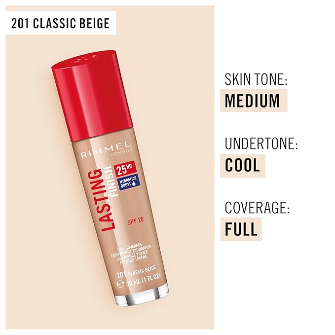 Rimmel London Lasting Finish 25HR - 201 Classic Coverage, Waterproof, 1oz