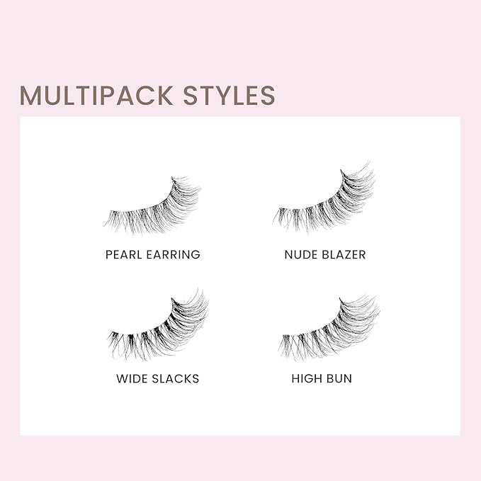 KISS The New Natural, False Eyelashes, 'Wide Slacks', 12 mm, Includes 4 Pairs Of Lashes, Contact Lens Friendly, Easy to Apply, Reusable Strip Lashes