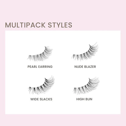 KISS The New Natural, False Eyelashes, 'Wide Slacks', 12 mm, Includes 4 Pairs Of Lashes, Contact Lens Friendly, Easy to Apply, Reusable Strip Lashes